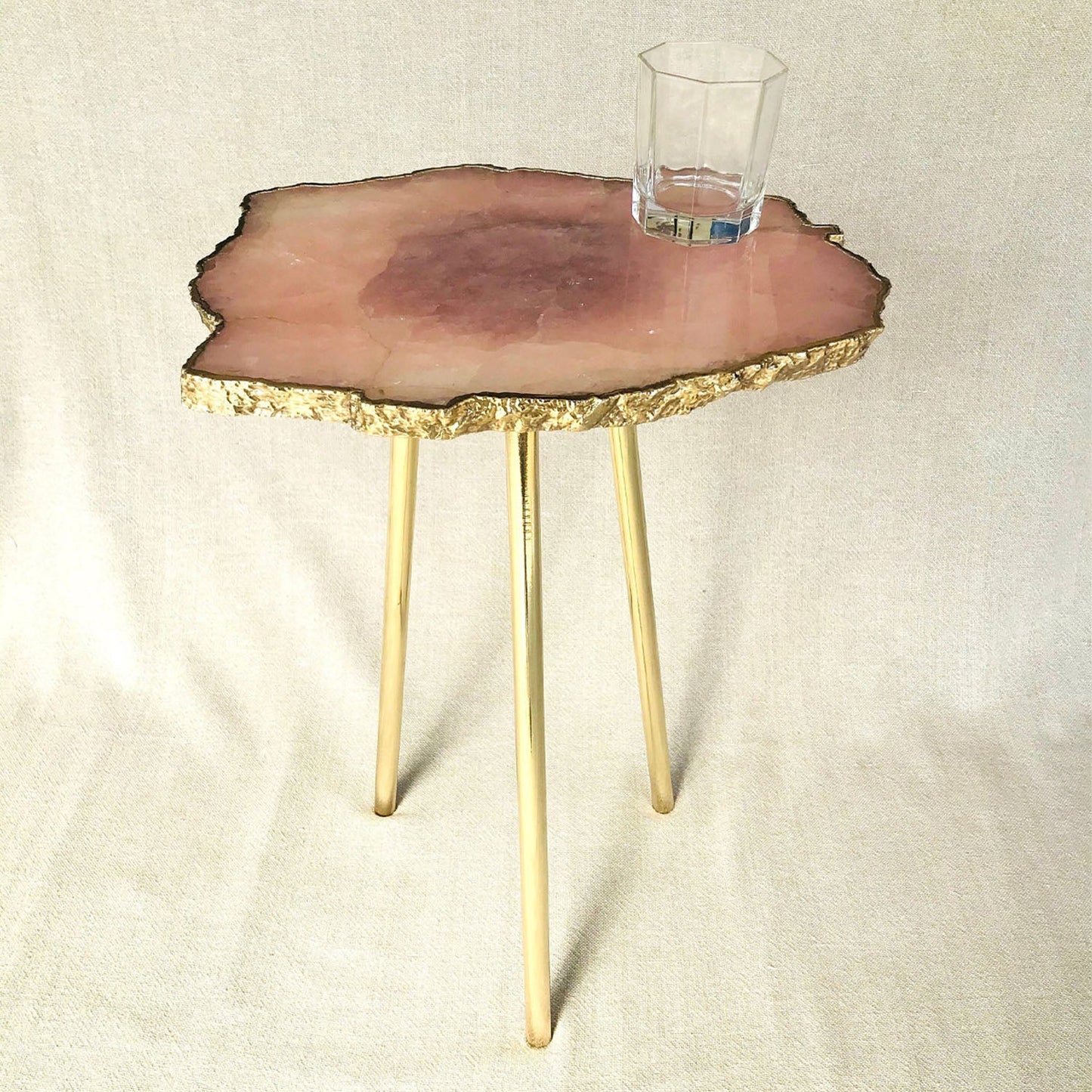 Small Rose Quartz Agate/Single Piece/Crystal/Gemstone/Quartz Organic Edge Side/Drink/Table