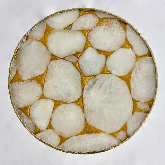 Gold Sparkle Infused White Agate Round Coffee/Side Table